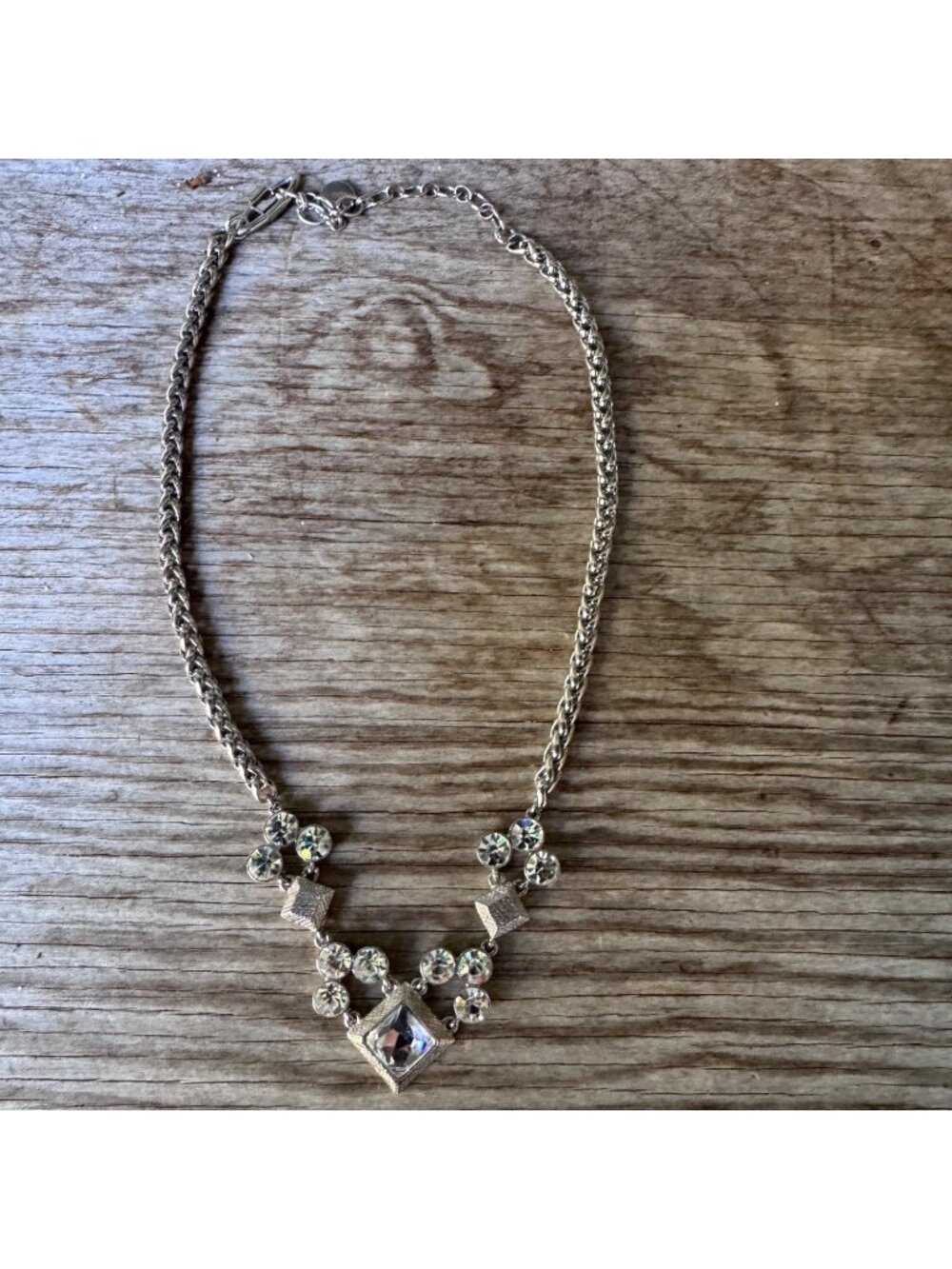 Givenchy Silver Tone Rhinestone Statement Necklace Clear Crystal Pendant